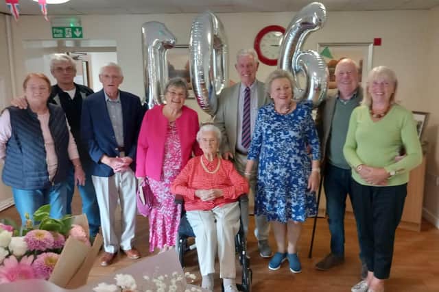 Edith with close family at her 106th birthday party.