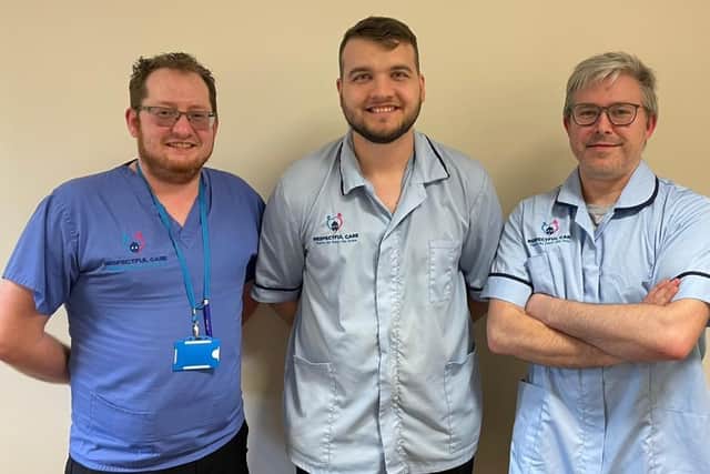 Male carers, from left, Ben Shaw, Adam Clements, and Mark Cohen.