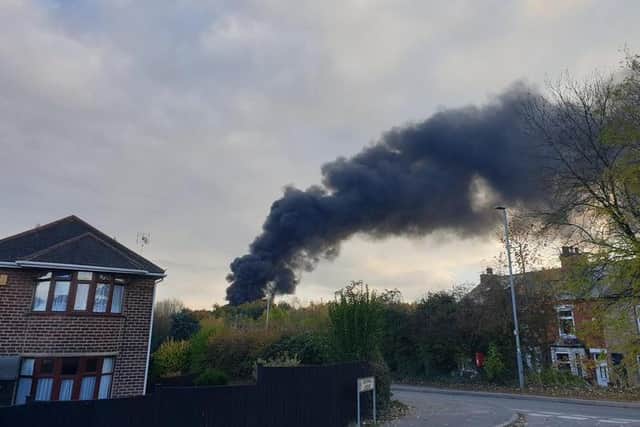Thick black smoke could be seen for miles around as the fire raged on.