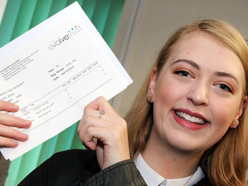 Felicity Kemp celebrates her A-Level results at Brunts.