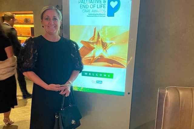 Photo of Jill Allsop, Community Staff Nurse, attending the Palliative and End of Life Care Awards.