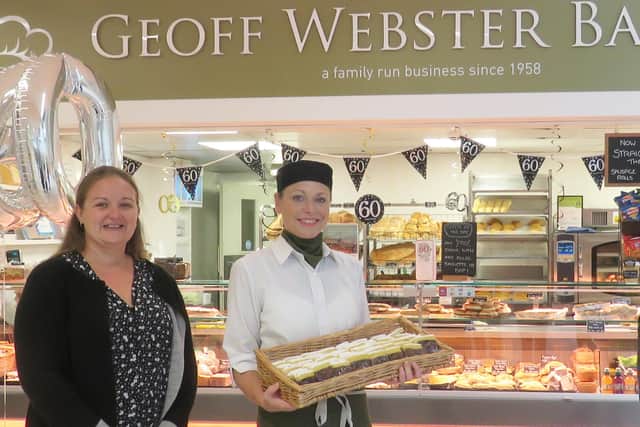 Susan Robinson, centre, of Geoff Webster Bakery in Idlewells Indoor Market, Sutton, with Coun Samantha Deakin, of Ashfield Council.