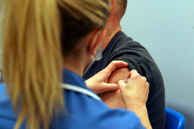 A Covid-19 vaccination bus returns to Mansfield today to deliver jabs in hard to reach communities around the district. (Photo by STEVE PARSONS/POOL/AFP via Getty Images)