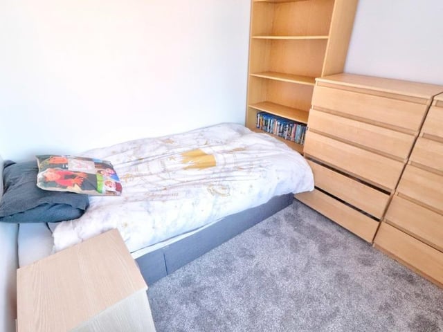 This photo completes the line-up of bedrooms at the £240,000-plus property. It is neat and compact, with a carpeted floor and uPVC window overlooking the back of the house.