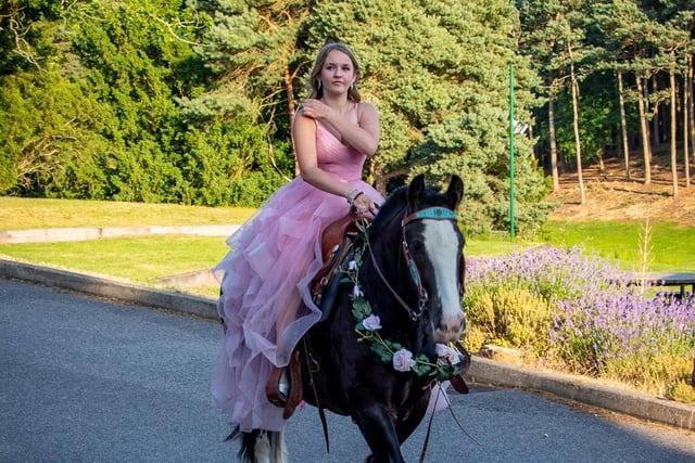 Leah Bickerton arrived in style on the back of Bobby the horse.