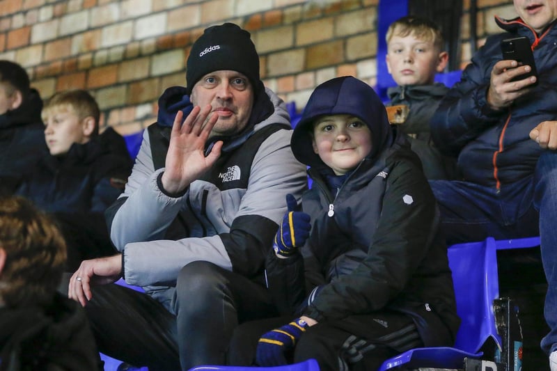 Mansfield Town fans during the Papa John's Trophy match against Everton U21 FC at Goodison Park : 30 Nov 2022.