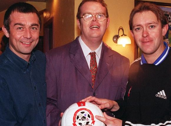 The Loversall five a side football team received a match ball in 1998.