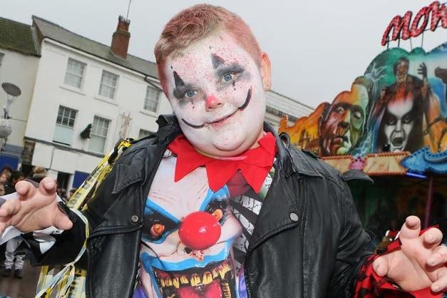Leo Johnson dressed up as Pennywise, the scary clown from Stephen King's film It.
