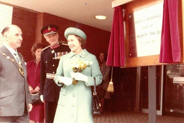 The Queen was accompanied by the chairman of Bassetlaw District Council, councillor Terry Nicholson, as she opened the Queen's Buildings in 1981.