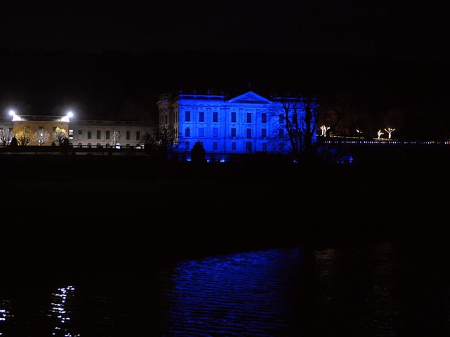 The house is all lit up for the event.