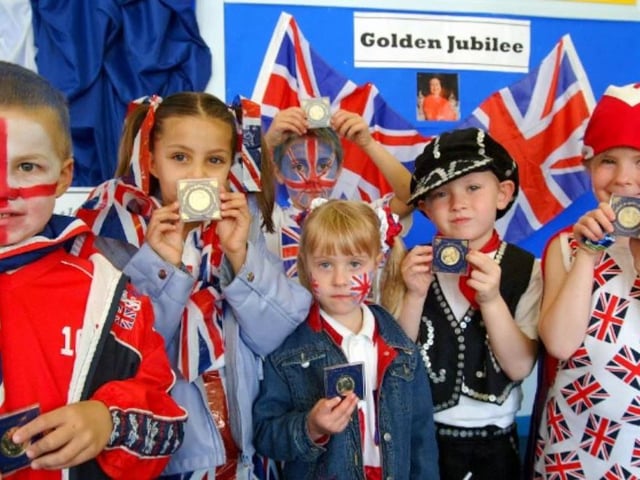 Pupils showed off their patriotic pride by dressing up for the Queen's Golden Jubilee in 2002.