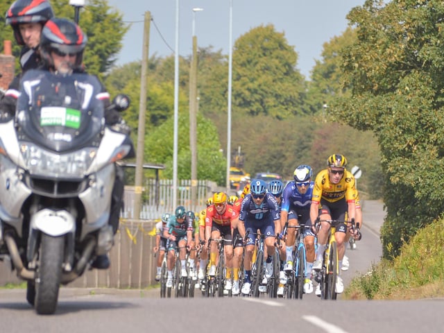 Riders during Stage 4 of the Tour of Britain between Sherwood Forest and Newark, pictured here in Bilsthorpe.