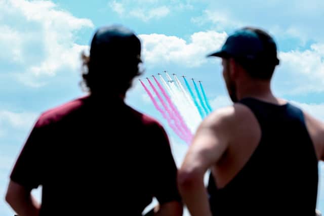 Red Arrows flypast at the D-Day 80 national commemorative event. Photo by Chris Moorhouse.