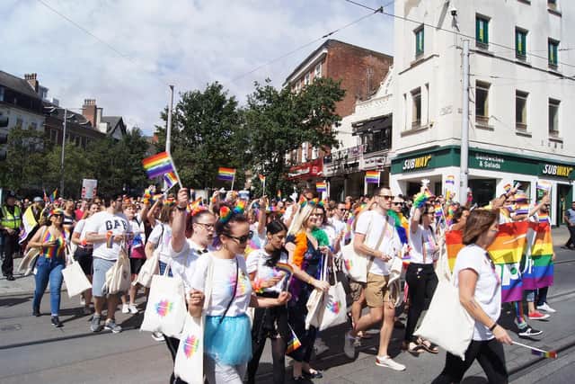 A scene from Nottinghamshire Pride in Nottingham city centre a few years ago.