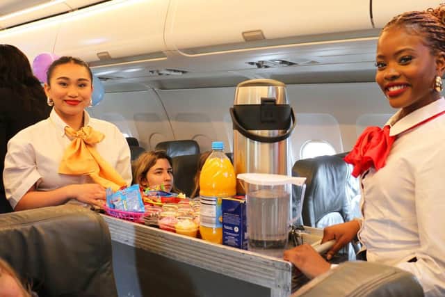 The Estonian guests enjoyed cakes on the plane courtesy of West Notts travel and tourism students