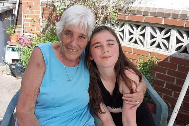 Nine-year-old Sharna Lowe with her great aunt Sheila Clifford, aged 80.