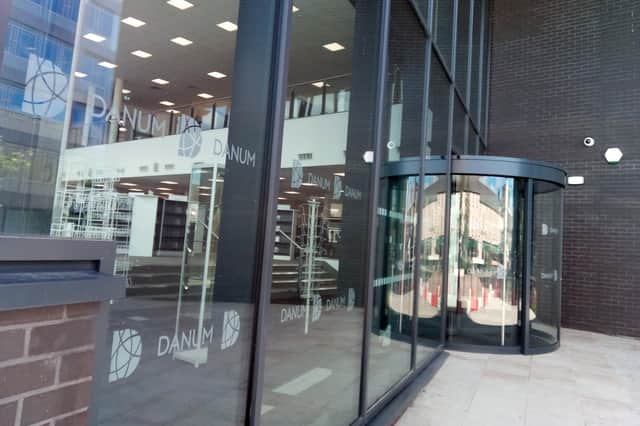 Branding can be seen on the glass at this entrance to the Danum Gallery, LIbrary and Museum
