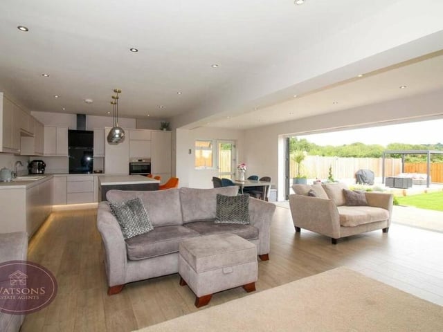 This wide-angle shot of the open-plan area confirms why the space is the hub of the £500,000 Newthorpe home.