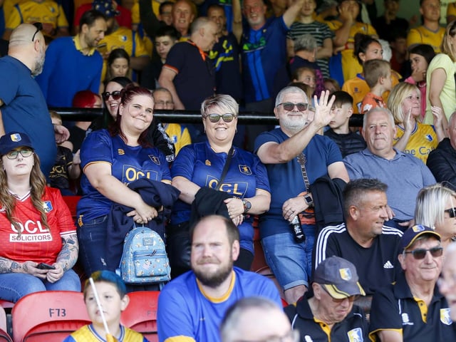 Mansfield fans at the Sky Bet League 2 match against Grimsby Town at Blundell Park, 19 August 2023. 
Photo credit should read : Chris & Jeanette Holloway / The Bigger Picture.media