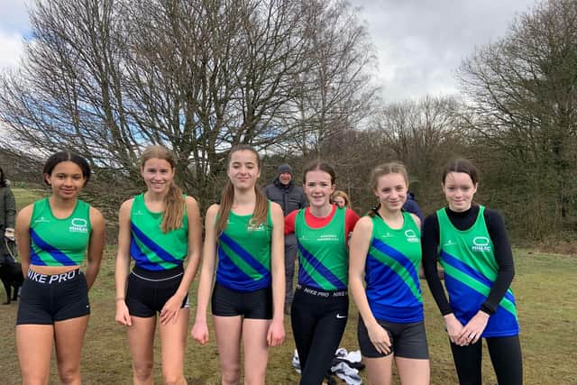 Picture is Mansfield Harriers' winning Under 15 girls team. Left to right: Martha Yanney, Zoe Spencer, Isabel Westwood, Freya Longmead, Jemima Waller and Megan Fryer.