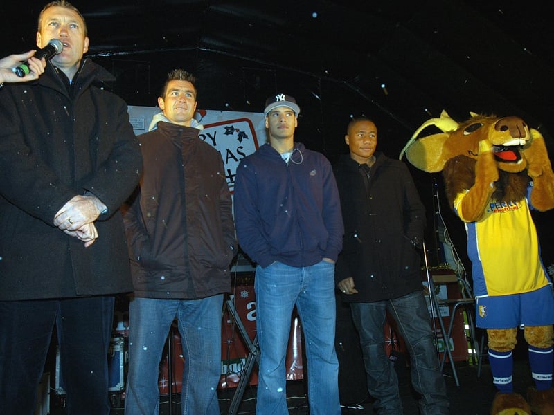 Mansfield Christmas Light switch on. Peter Shirtliff and Stags players made an appearance on stage in 2010