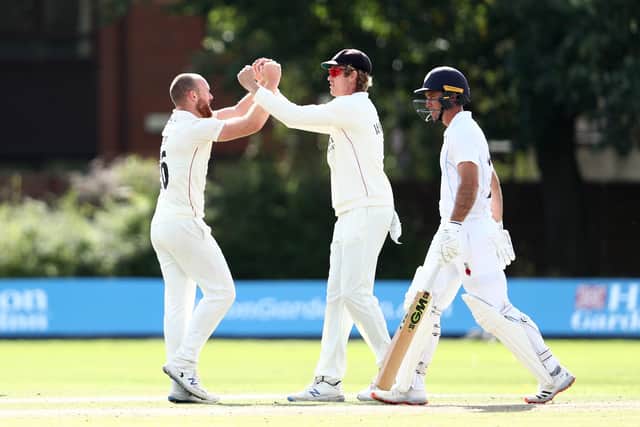 Danny Lamb celebrates the wicket of Wayne Madsen as Derbyshire's hopes died at Lancashire. (Photo by Jan Kruger/Getty Images)