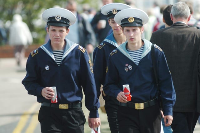 These sailors from the Russian ship Mir went on a shopping trip while in Hartlepool.