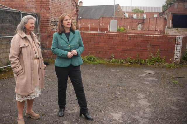 Mayor of the East Midlands, Claire Ward, right, and Coun Anne Callaghan, Mansfield District Council portfolio for housing, at the White Hart Street development site in Mansfield.