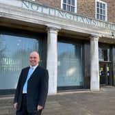 Coun Eric Kerry outside County Hall, Nottinghamshire Council's headquarters in West Bridgford.
