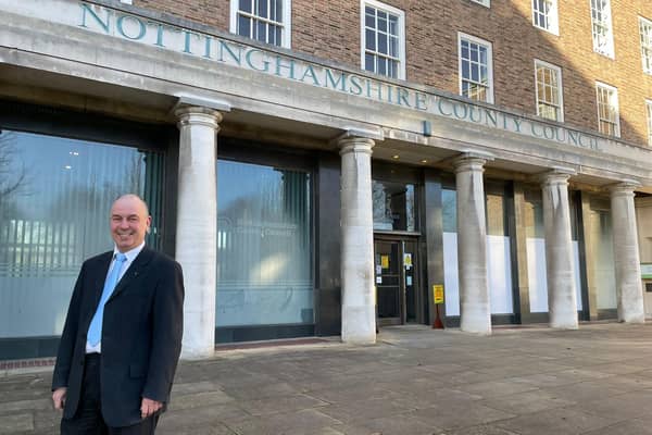 Coun Eric Kerry outside County Hall, Nottinghamshire Council's headquarters in West Bridgford.