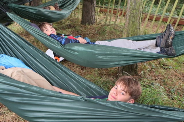 Alex Hill and Corey Rhodes from the Skegby Troop slept in hammocks.