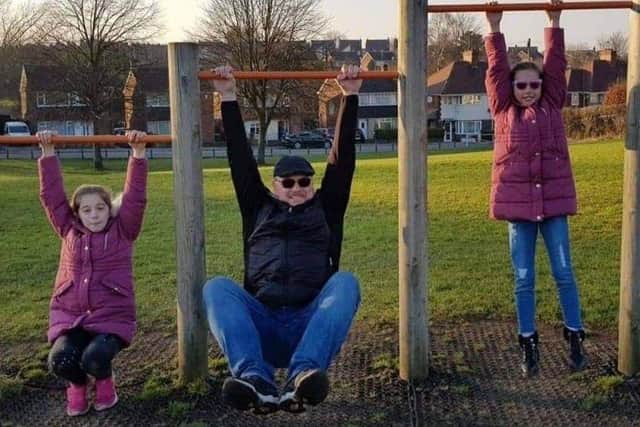 Dad Mathew Halliwell with Maisie (10) and eight-year-old Hannah