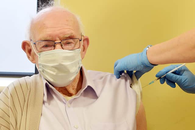 Derbyshire's first patients are getting the Covid vaccine at Stubley Medical Centre Dronfield Woodhouse. Robert Stopford-Taylor getting the vaccine from Sue Hewitt paractice nurse.