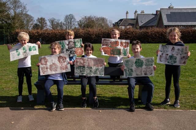 Children from St Mary’s Church of England Primary School created printed artwork using pigments they mixed from natural materials.