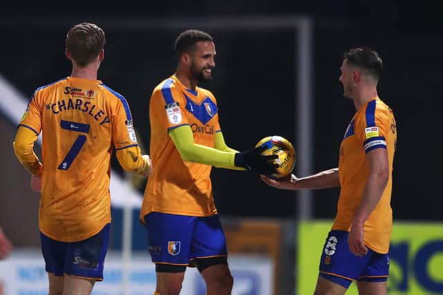 Ollie Clarke presents Jordan Bowery with the match ball. (Photo by Matthew Lewis/Getty Images)