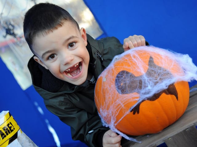Charlie Clayden, five, from Mansfield, shows no fear on the Halloween Trail in Mansfield Market