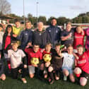 Coun Teresa Cullen, Mayor of Broxtowe, with Nottingham Forest Community Trust coaches Karen Swan and Dante Diriso and youngsters on a training session. Photo: Submitted