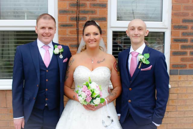 Samantha Fradgley-Carter with husband Mark Fradgley-Carter (left) and their son Jacob Fradgley-Carter.