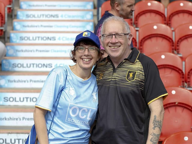 Mansfield Town fans enjoy the 3-1 win at Doncaster Rovers.