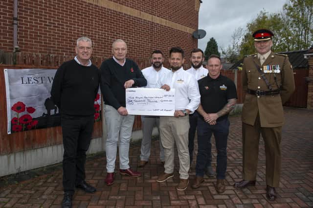 Cheque presentation to The Royal British Legion, picture includes Lee Anderson MP, Andy Jones, Ben Perry, Andrew Brewster, Ben Greig and Lt Col Keith Spiers
