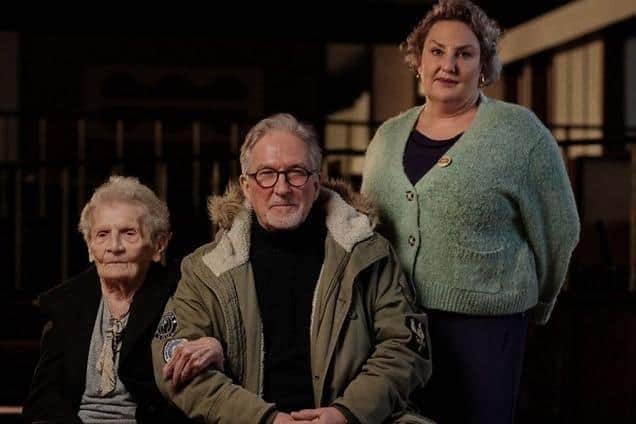 Lisa is one of 15 people from the Nottinghamshire and Yorkshire area, sharing their stories from the strike. Pictured: Brenda Boyle, David Nixon and Lisa McKenzie (daughter of striking miner from Nottinghamshire). Pic credit: BBC