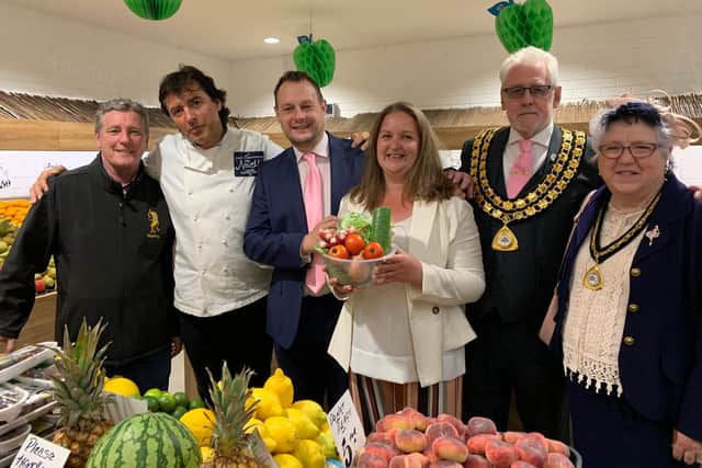 Pictured Steve Larvin, owner of Larvin's Fruit and Veg Stall at Idlewells Market, celebrity chef Jean Paul Novelli, Councillors Jason Zadrozny and Samantha Deakin with Tony's partner Pat Percival at a Town Centre event in Sutton-in-Ashfield in 2019.