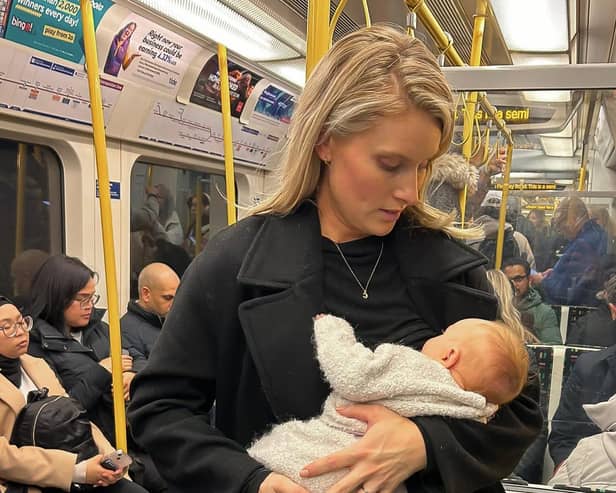 Samantha Holmes, 29 with her baby, Celine on the underground tube in London.