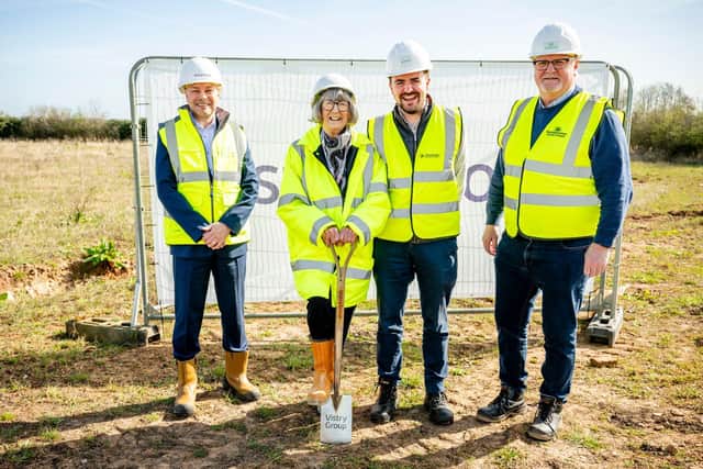Start of work at Top Wighay L-R Andy Reynolds, Vistry MD, Cllr Hollingsworth, Cllr Smith and Cllr Girling