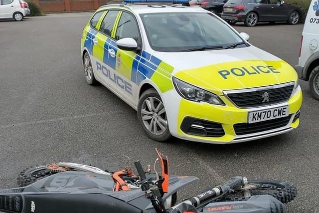 On Tuesday, May 31, the Bolsover SNT posted: “A few weeks back a bike was spotted by officers whilst on patrol. The bike was being ridden in a reckless and dangerous manner and without displaying numberplates. The bike was stopped and the rider ran away from the scene, the vehicle it was meeting with also left and checks on that vehicle showed it to be on cloned number plates. It is suspected that their meeting was to facilitate the exchange of drugs. Enquiries are ongoing into the people involved. The bike was sent for auction as unsurprisingly the rider never came forward to collect the bike. This does show that on this occasion crime does not pay.”