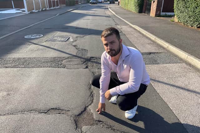 Councillor Kane Oliver has reported hundreds of potholes as he fights to fix Eastwood’s broken roads and pavements.
