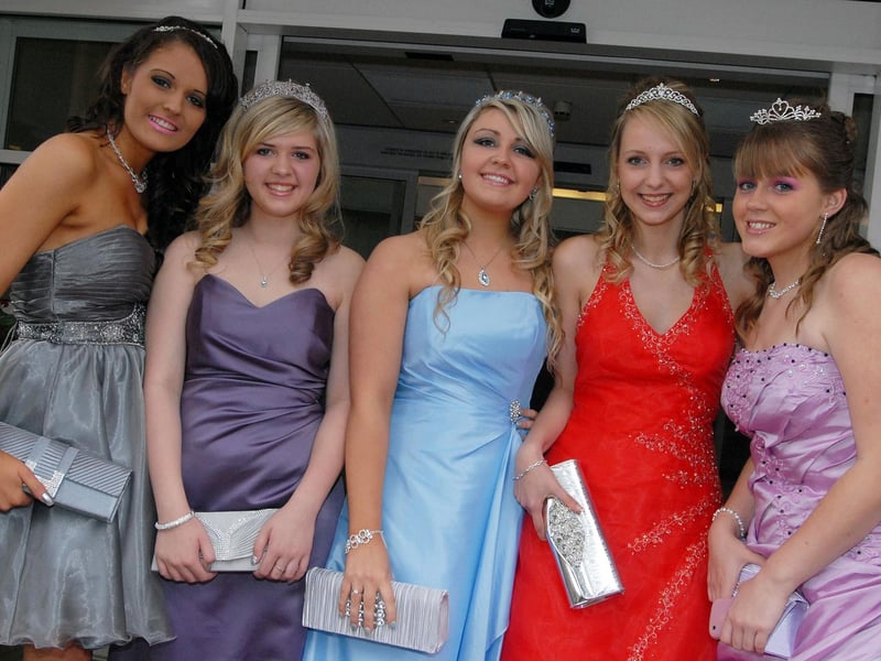 Selston Arts and Community College Prom at Eastwood Hall. Pictured: Rebecca Lawrence, Emily Pell, Megan Atkins, Lauren McLean and Carly McLean.