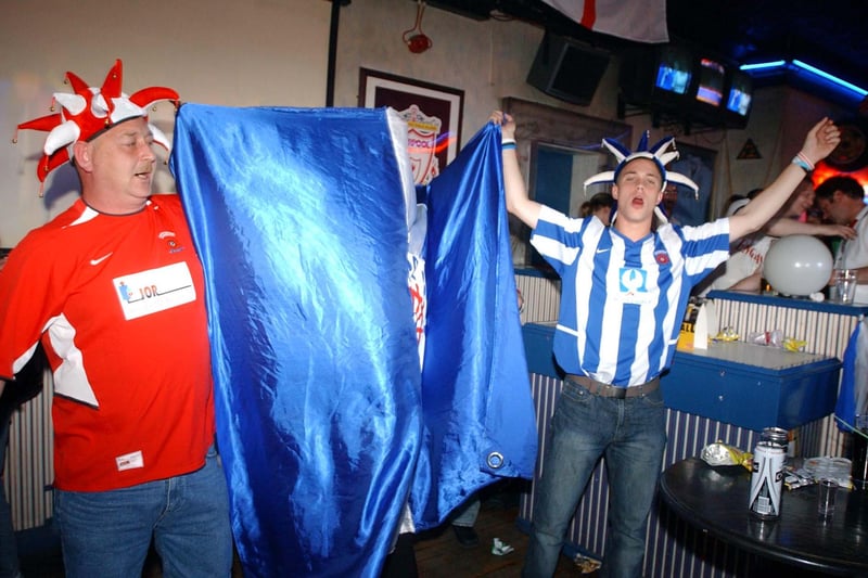 These fans were showing their support for Pools in the play-off final in 2005.