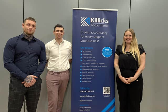 Cllr Dale Grounds with Joe Wilson and Stephanie Walker-Mcguire, of Killicks Accountants