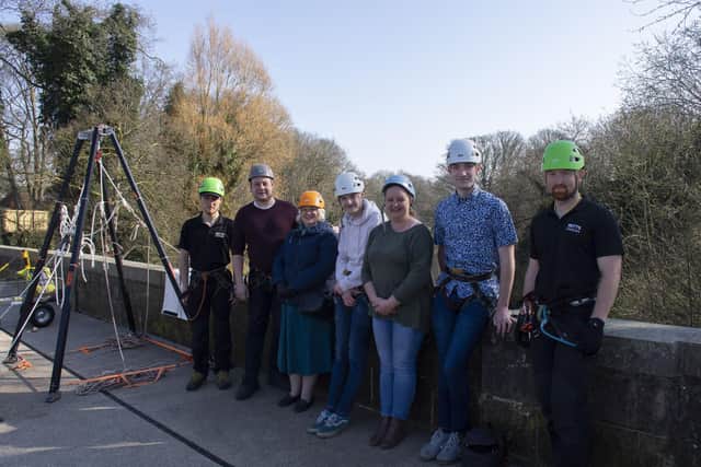 Getting ready to abseil down the viaduct